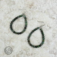 Turquoise Stone Teardrop Hoop Earrings - Cowgirl Wear