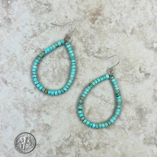 Roundel turquoise stone teardrop hoop Earrings - Cowgirl Wear