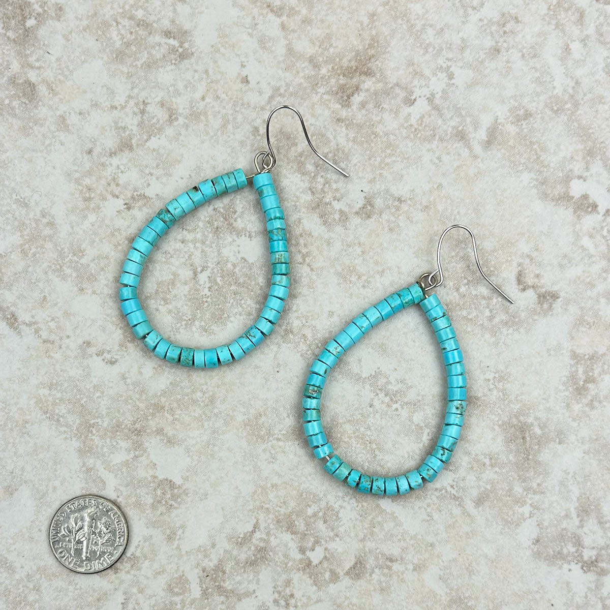 Roundel turquoise stone teardrop hoop Earrings - Cowgirl Wear