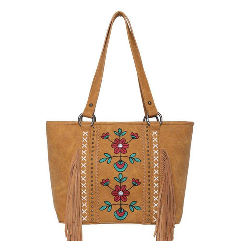 Wrangler Embroidered Floral Fringe Concealed Carry Tote - Cowgirl Wear
