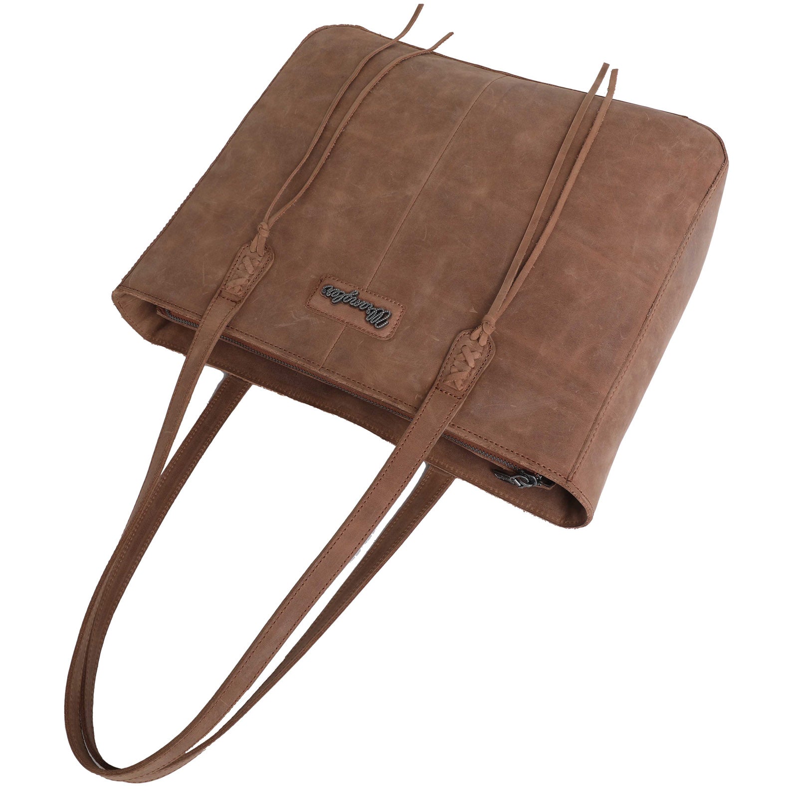 Wrangler Full Distressed Leather Concealed Carry Tote with Detachable Crossbody Bag Brown
