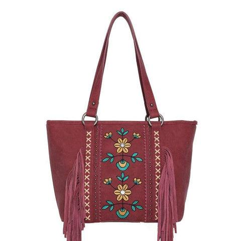 Wrangler Embroidered Floral Fringe Concealed Carry Tote - Cowgirl Wear