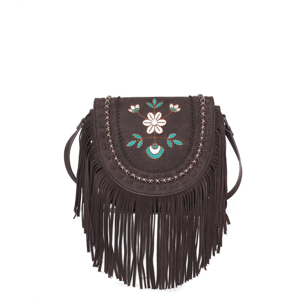 Wrangler Embroidered Floral Fringe Crossbody - Cowgirl Wear