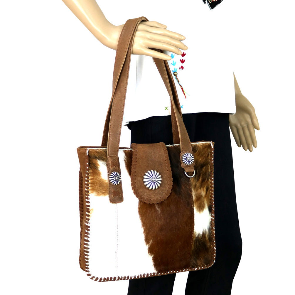 LEA-6033 Delila 100% Genuine Leather Hair-On Hide Collection Tote - Cowgirl Wear