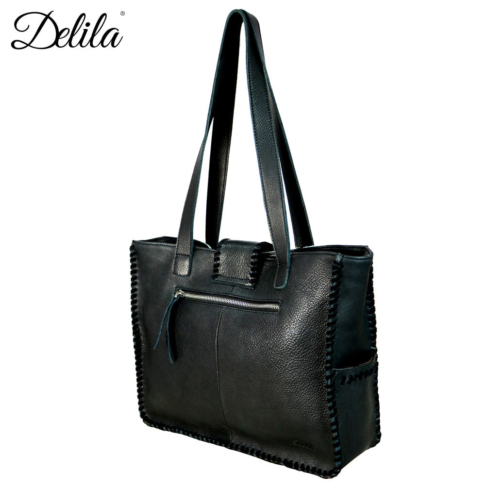 LEA-6034 Delila 100% Genuine Leather Hair-On Hide Collection Wide Tote - Cowgirl Wear