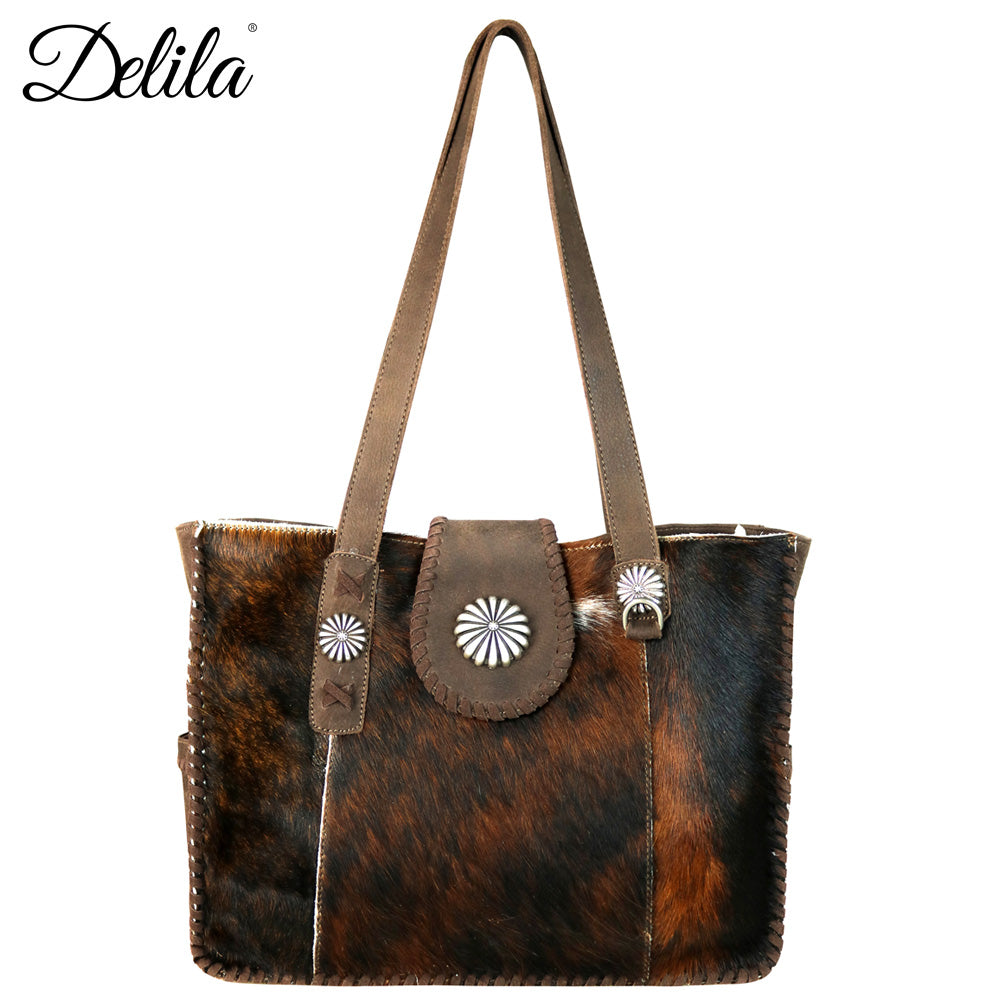 LEA-6034 Delila 100% Genuine Leather Hair-On Hide Collection Wide Tote - Cowgirl Wear