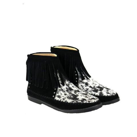 Montana West Western Booties Genuine Hair-On Cowhide - Black - Cowgirl Wear
