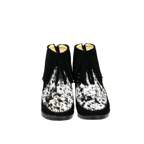 Montana West Western Booties Genuine Hair-On Cowhide - Black - Cowgirl Wear