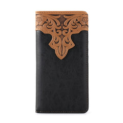 Embossed Vintage Floral  Men's Bifold Long PU Leather Wallet - Cowgirl Wear