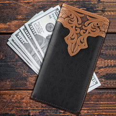 Embossed Vintage Floral  Men's Bifold Long PU Leather Wallet - Cowgirl Wear