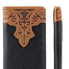 Embossed Vintage Floral  Men's Bifold Long PU Leather Wallet - Cowgirl Wear