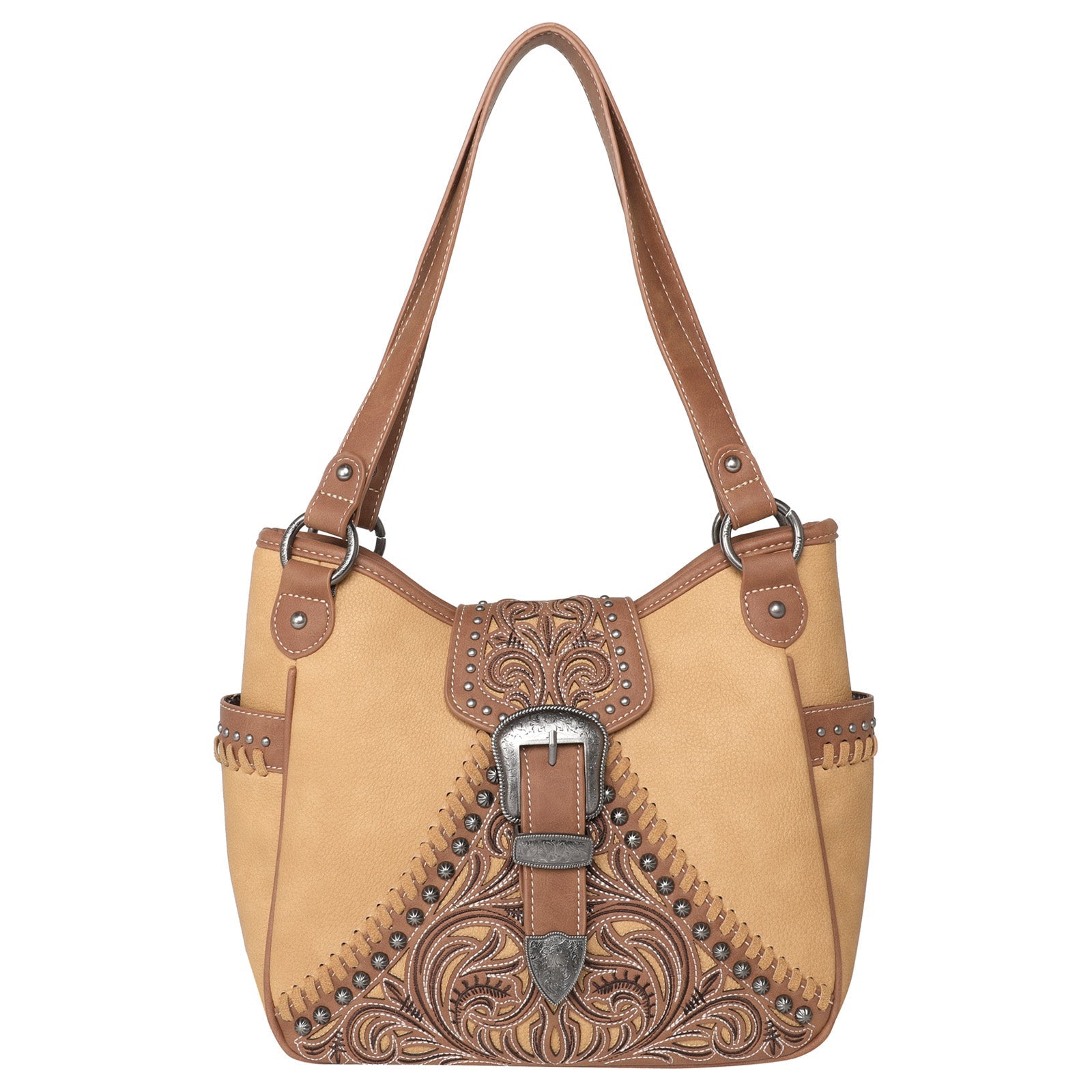 Montana West Floral Embroidered Buckle Collection Concealed Carry Satchel - Cowgirl Wear