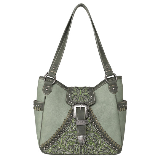 Montana West Floral Embroidered Buckle Collection Concealed Carry Satchel - Cowgirl Wear
