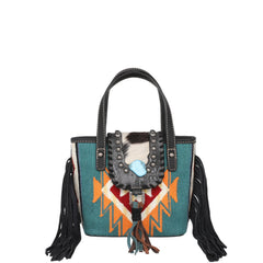 Montana West Hair-On Cowhide Collection Aztec Tapestry Small Tote/Crossbody - Cowgirl Wear