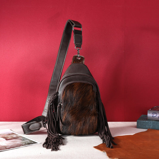 Montana West Genuine Hair-On Cowhide Fringe Crossbody/Sling/Chest Bag - Cowgirl Wear