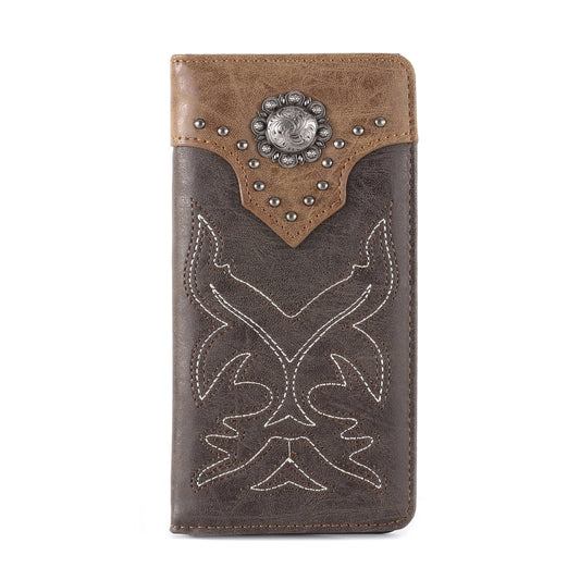 Embroidered Boot Scroll Men's Bifold Long PU Leather Wallet - Cowgirl Wear