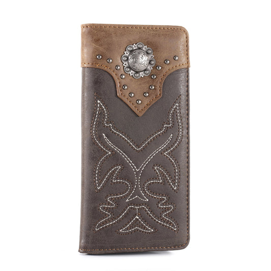 Embroidered Boot Scroll Men's Bifold Long PU Leather Wallet - Cowgirl Wear