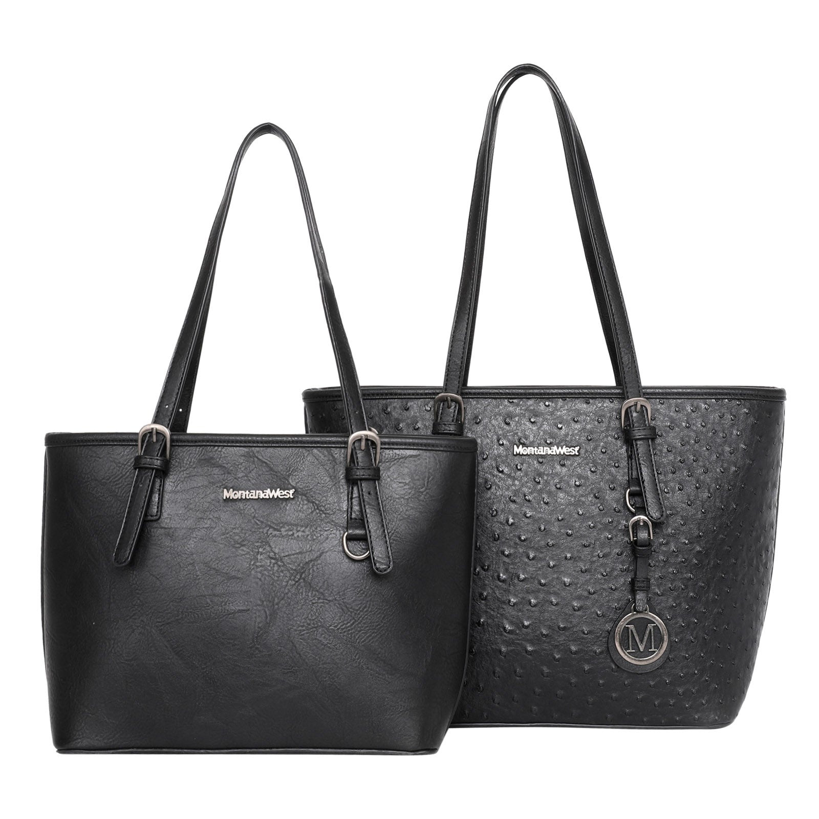 Montana West 2Pcs Set Tote (Concealed Carry Ostrich Print Tote & Small Basic Tote) - Cowgirl Wear