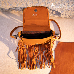 Montana West Genuine Leather Tooled Fringe Crossbody