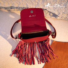 Montana West Genuine Leather Tooled Fringe Crossbody