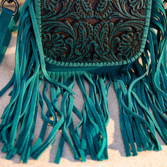 Montana West Genuine Leather Tooled Fringe Crossbody