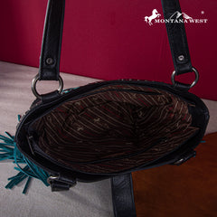 Montana West Embroidered Fringe Collection Concealed Carry Boot Purse Tote - Cowgirl Wear