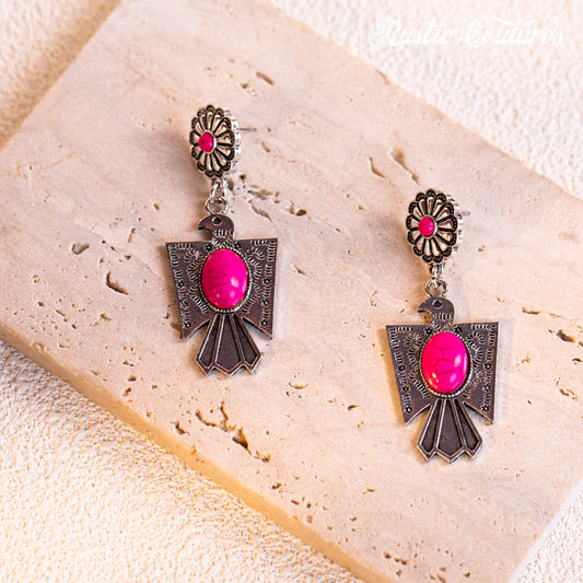 Rustic Couture's® Thunderbird with Natural Stone Dangling Earring