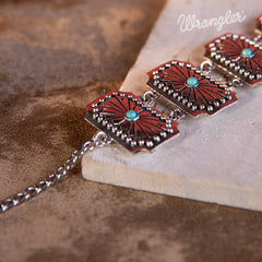 Wrangler  Silver  Chain Concho Cuff Bracelet Turquoise  Stone - Cowgirl Wear