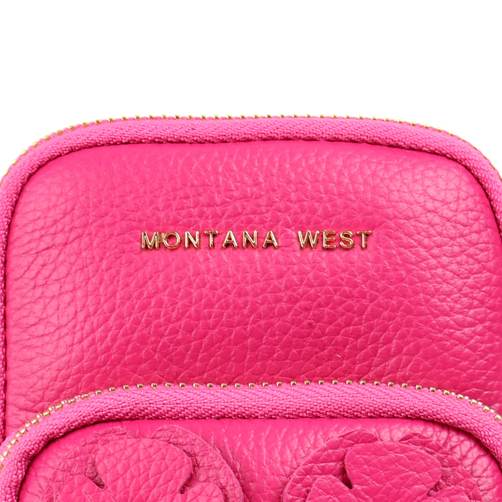 Montana West Genuine Leather Floral Applique Cellphone Crossbody Bag - Cowgirl Wear