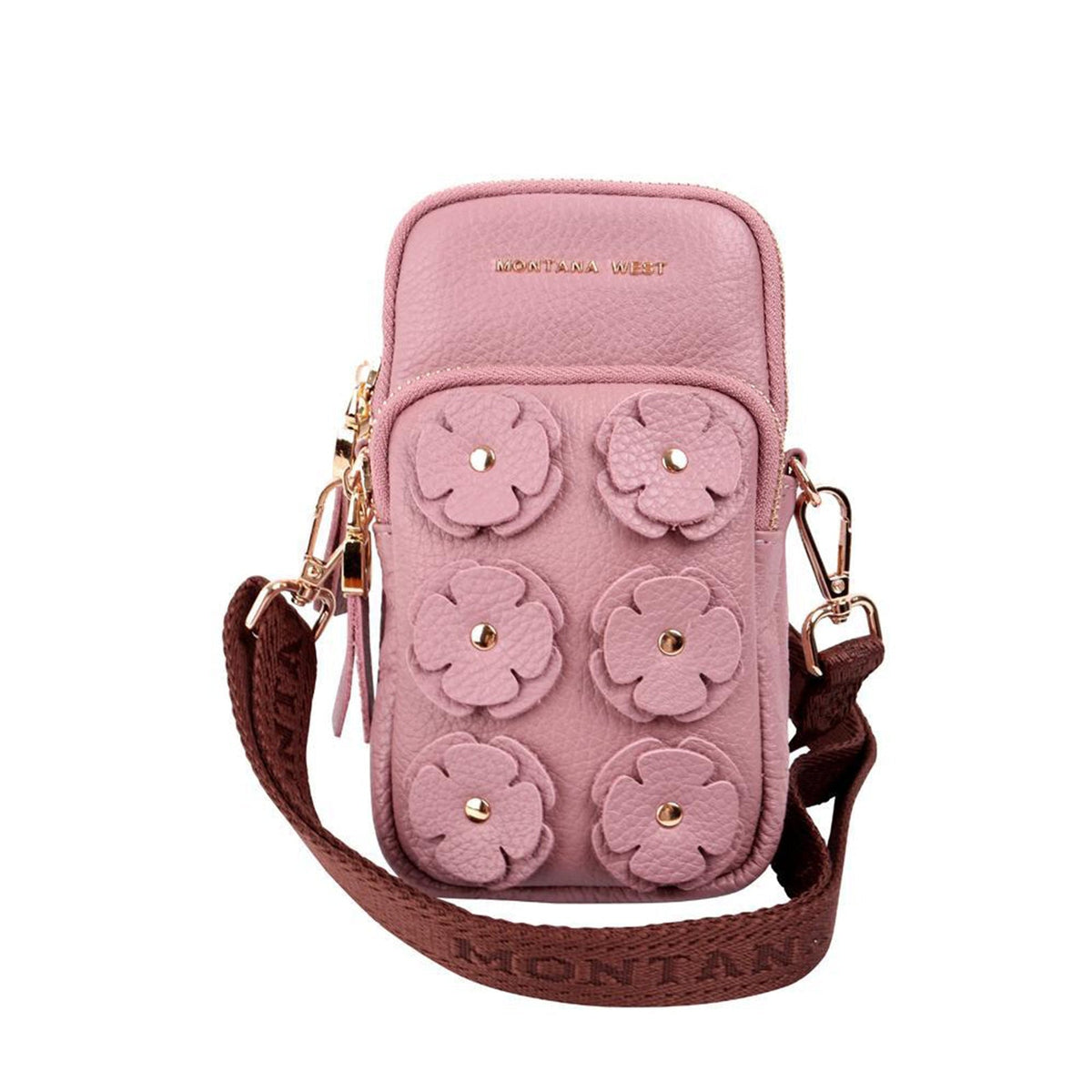 Montana West Genuine Leather Floral Applique Cellphone Crossbody Bag - Cowgirl Wear