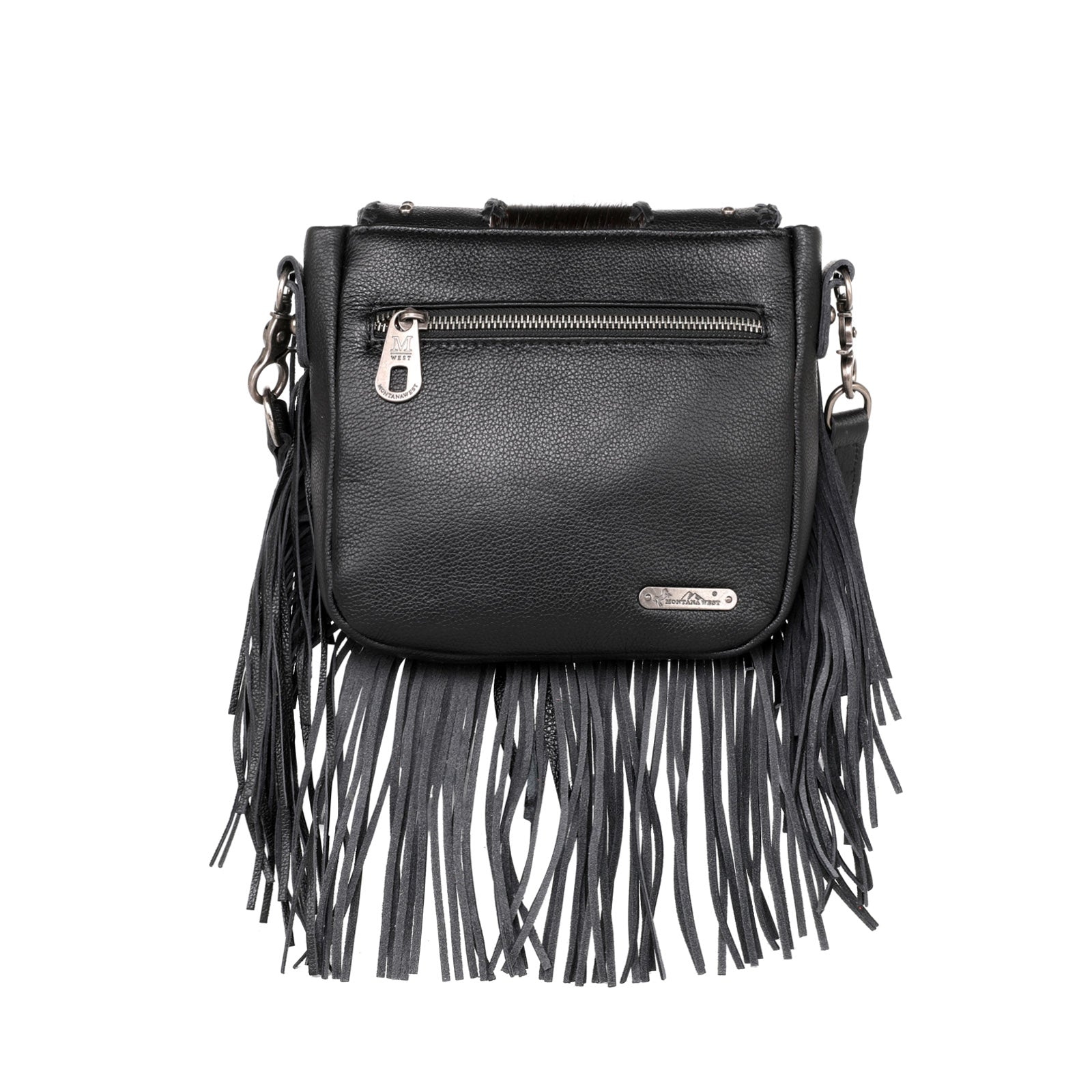 Faux axis deer cowhide bohowestern bag with long black fringe and tassel  pack up your tablet in style, cowgirl fashion