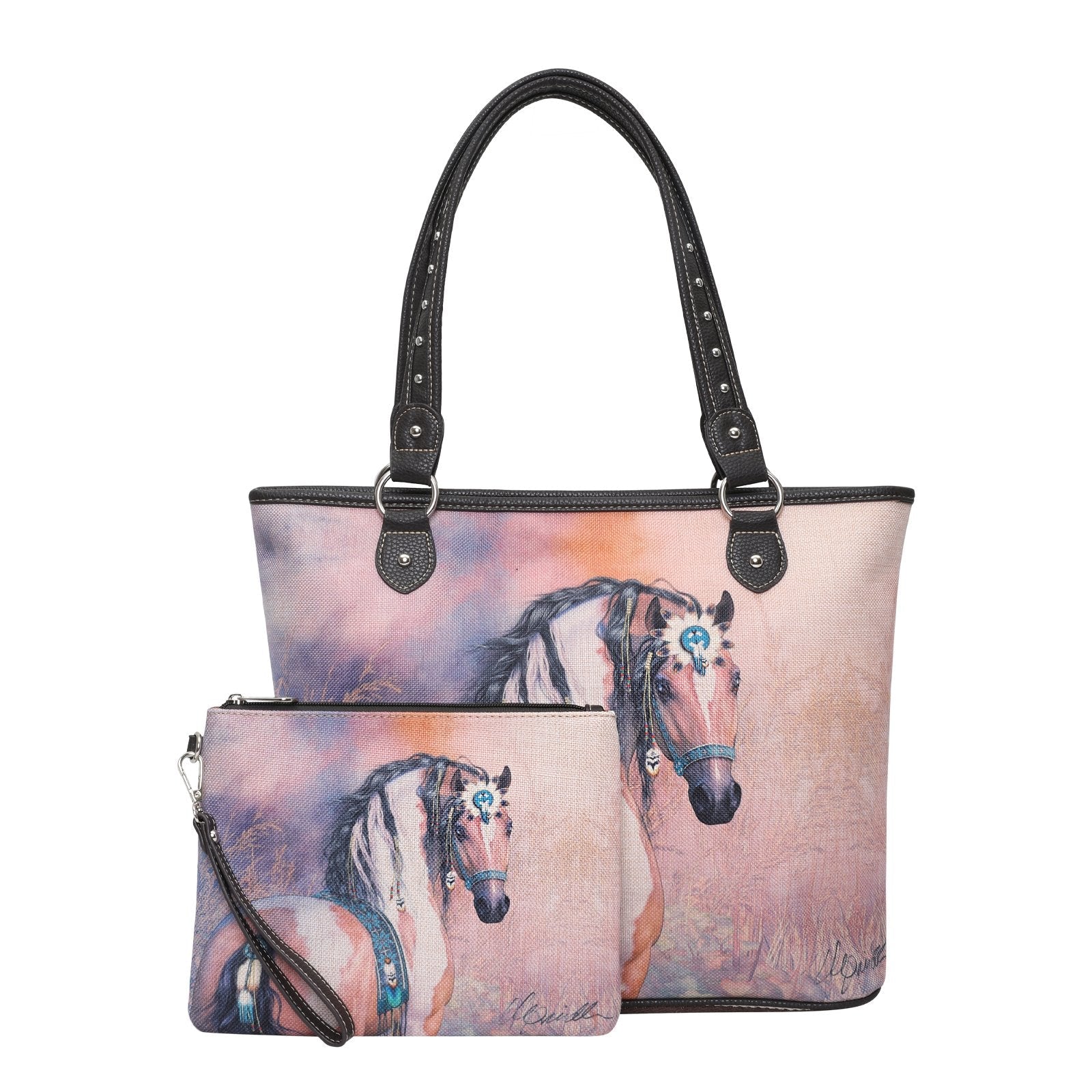 Montana West Horse Canvas Tote Bag with Clutch - Cowgirl Wear
