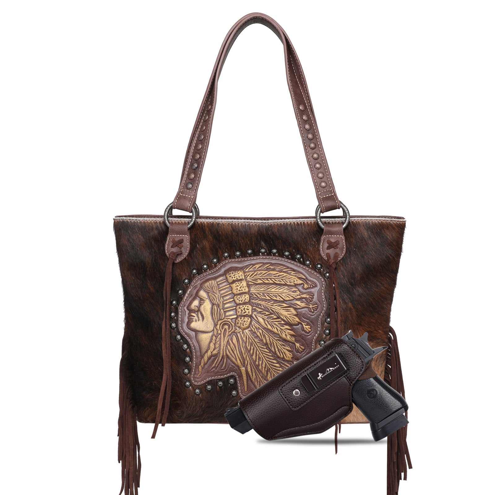 Trinity Ranch Hair-On Cowhide Indian Chief Collection Concealed Carry Tote - Cowgirl Wear
