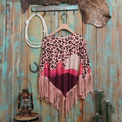 Montana West Pink Desert Sunset Print Fringe Poncho - Cowgirl Wear