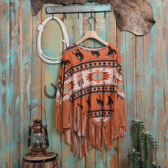 Montana West Aztec Bucking Horse Fringe Poncho - Cowgirl Wear
