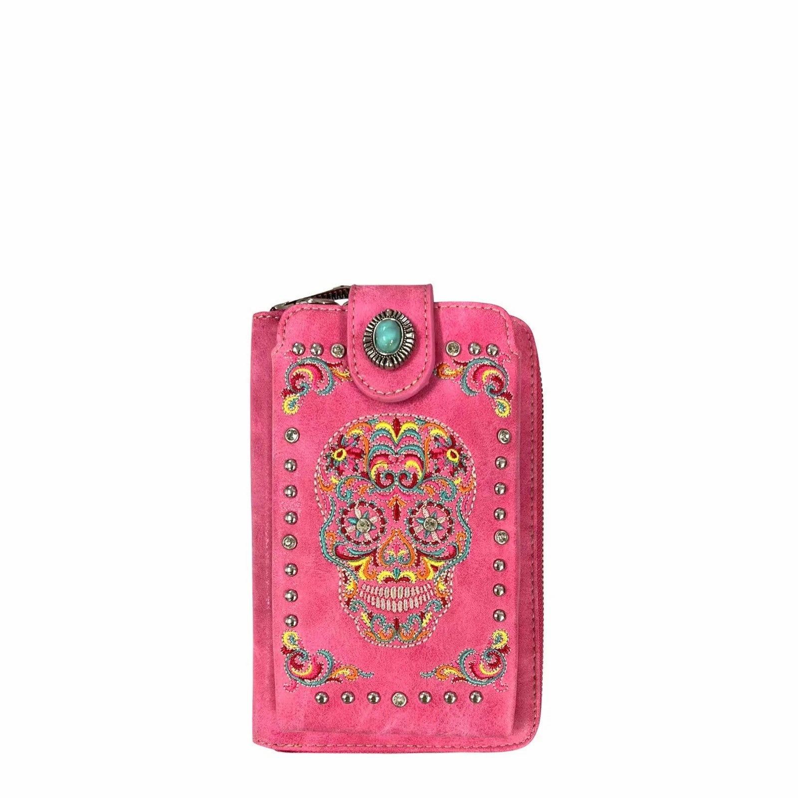 Sugar Skull Embroidered Collection Phone Wallet/Crossbody - Purple - Cowgirl Wear