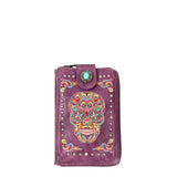 Sugar Skull Embroidered Collection Phone Wallet/Crossbody - Purple