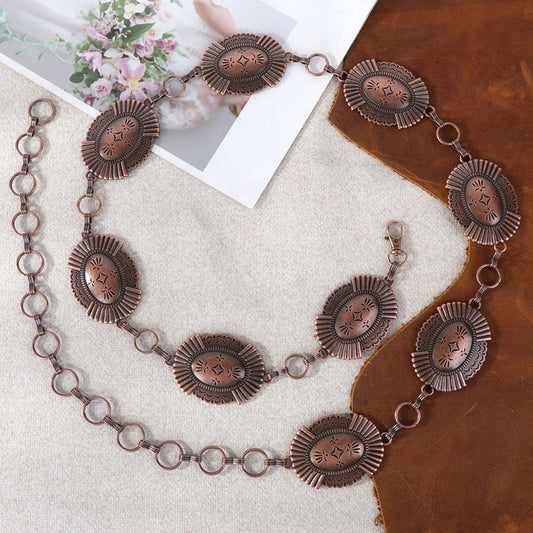 Rustic Couture Etched Oval Concho Link Chain Belt - Cowgirl Wear