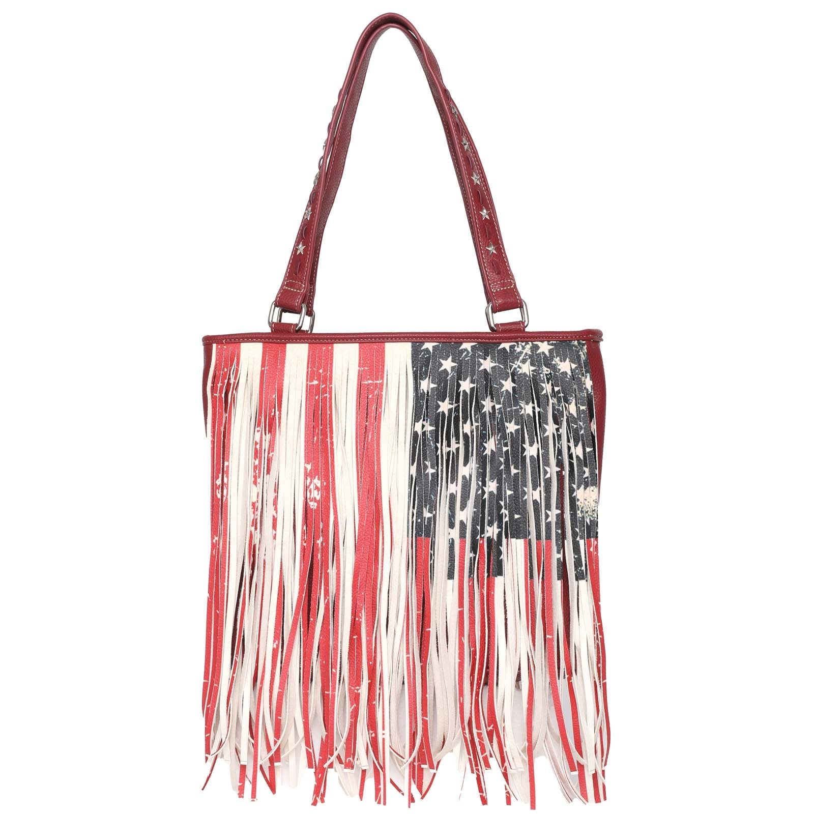 Montana West Fringe American Flag Canvas Tote Bag - Cowgirl Wear
