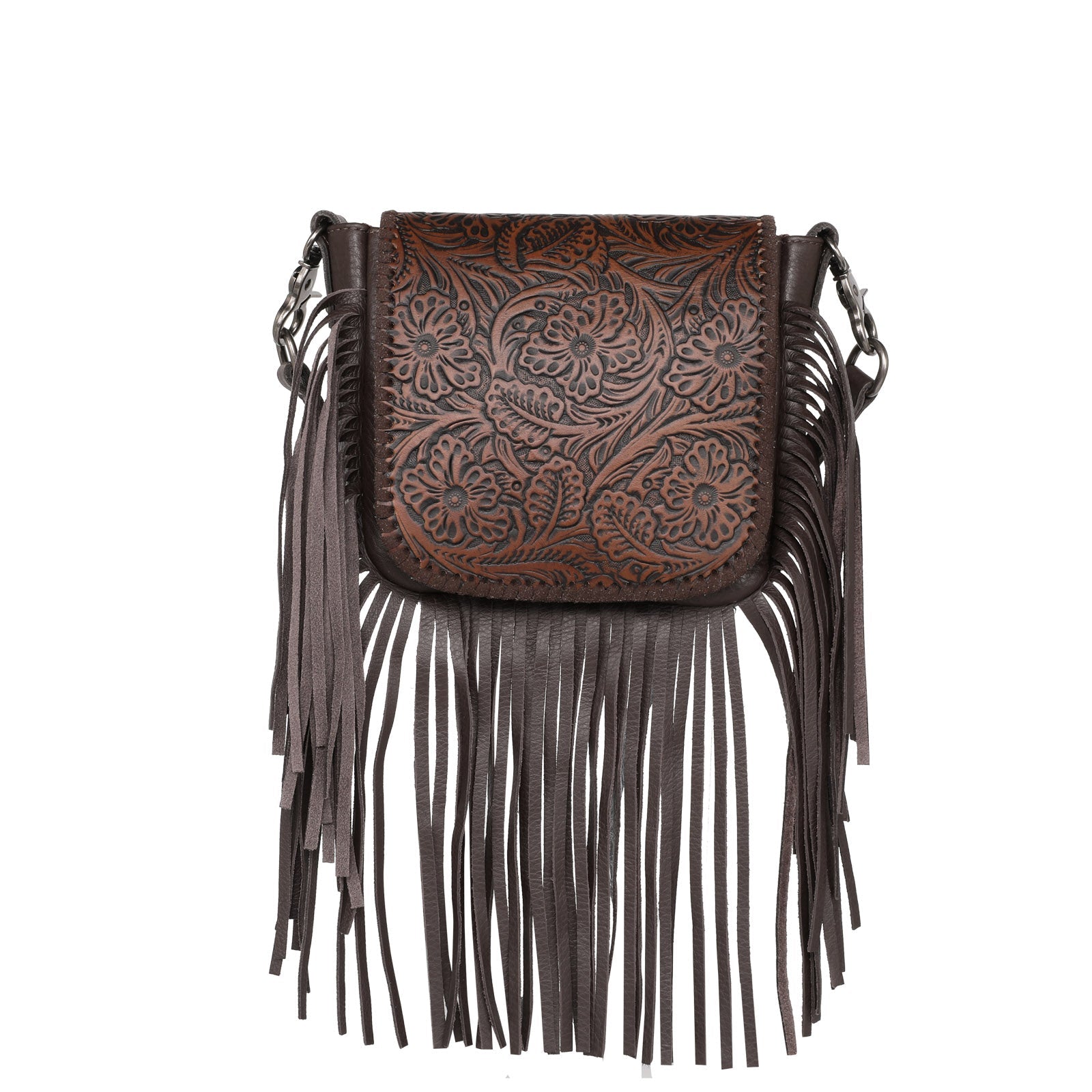 Western Leather Tooled Fringe Crossbody Bag Purse Handbag 100% 