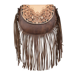 Montana West 100% Genuine Leather Hand Tooled Fringe Saddle Bag - Cowgirl Wear