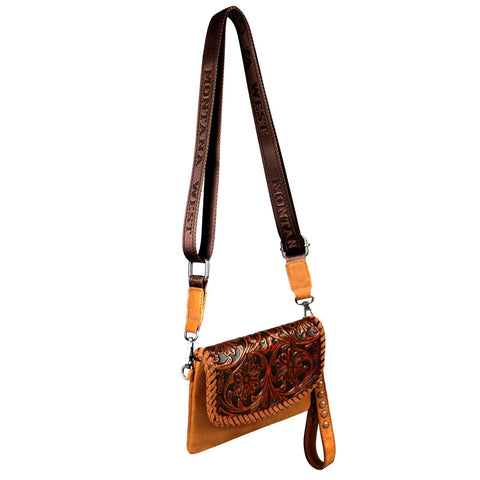 Genuine Leather Embossed Clutch/Crossbody Bag - Cowgirl Wear
