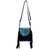 Genuine Leather Tooled Collection Fringe Crossbody Bag - Cowgirl Wear