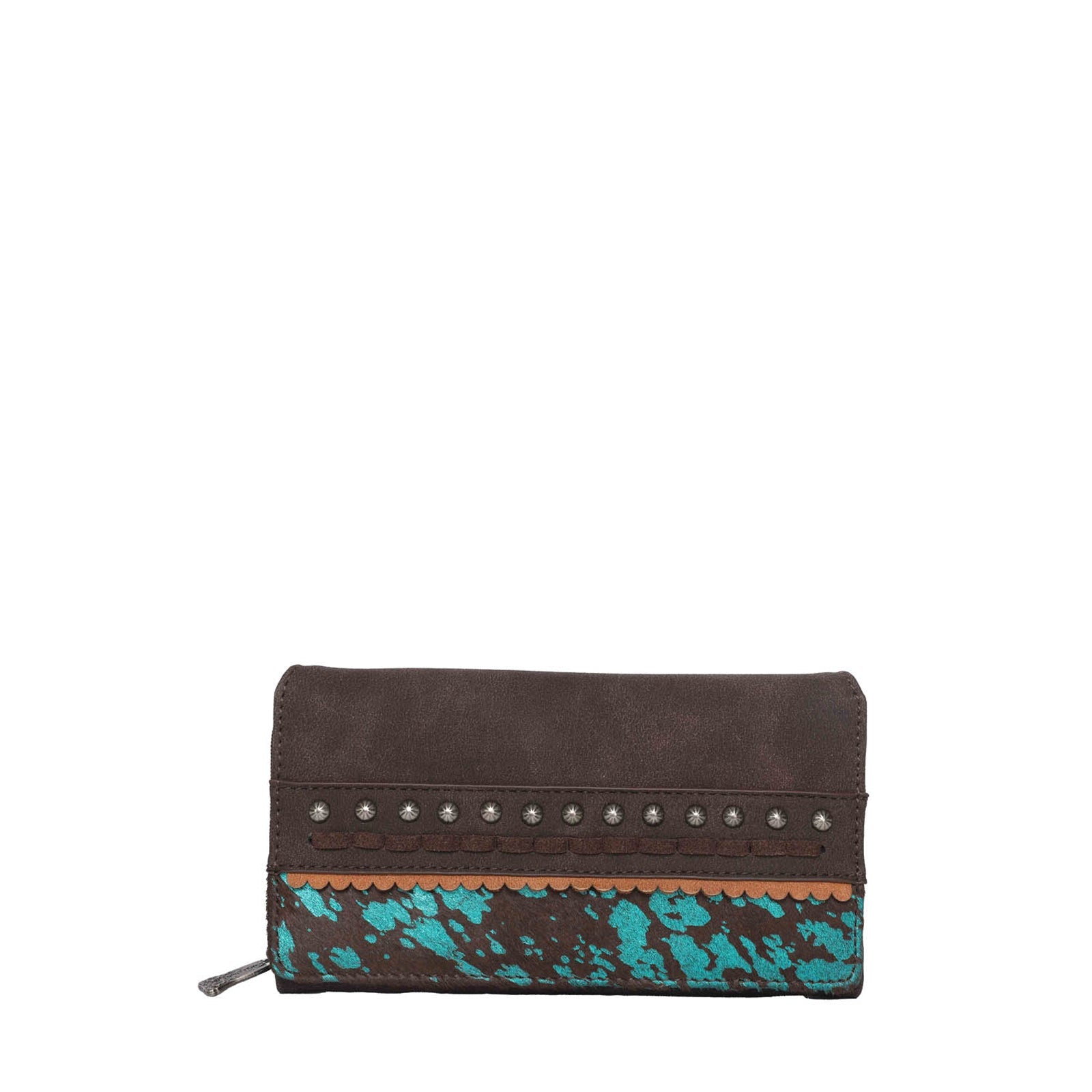 Trinity Ranch Hair-On Studded Collection Secretary Style Wallet - Cowgirl Wear