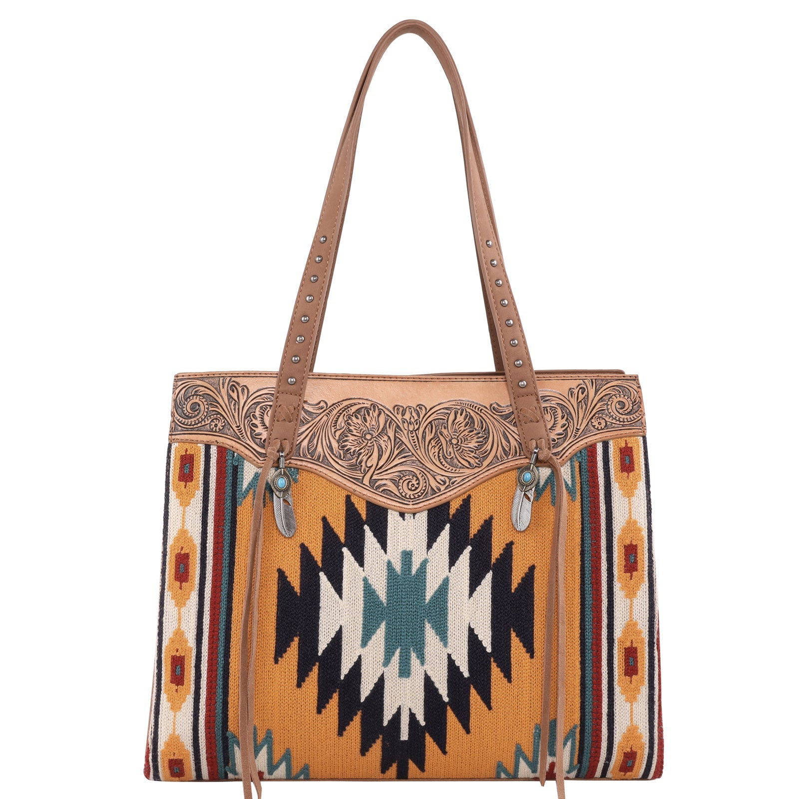 Trinity Ranch Leather Aztec Tapestry Collection Concealed Carry Tote - Cowgirl Wear