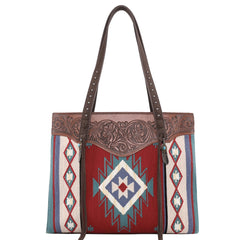 Trinity Ranch Leather Aztec Tapestry Collection Concealed Carry Tote - Cowgirl Wear