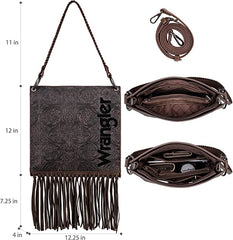 Wrangler Floral Embossed Fringe Concealed Carry Hobo/Crossbody - Coffee - Cowgirl Wear
