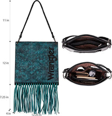 Wrangler Floral Embossed Fringe Concealed Carry Hobo/Crossbody - Turquoise - Cowgirl Wear