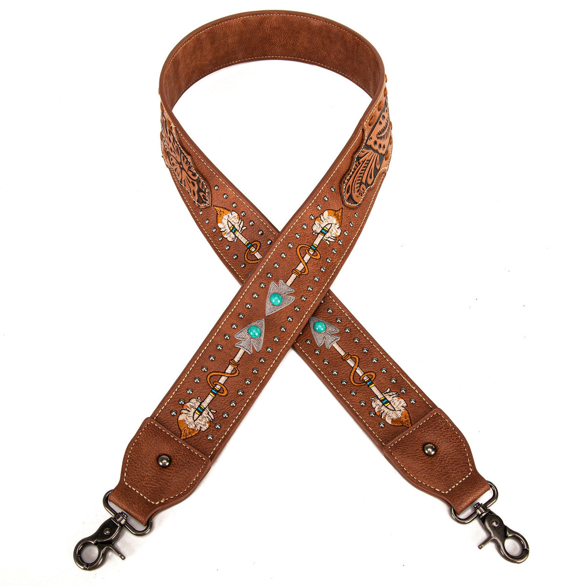 Montana West Western Guitar Style Floral Tooled Arrow" Crossbody Strap - Brown - Cowgirl Wear
