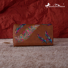 Montana West Feather Embroidered  Collection Wallet - Cowgirl Wear